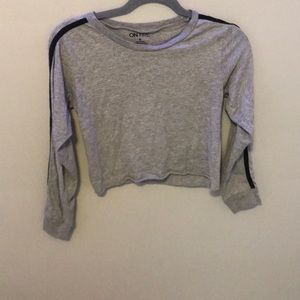 long sleeve cropped top with black and red stripes